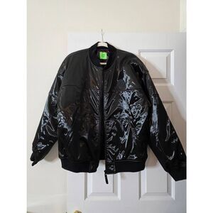 Cash App Mood Bomber Jacket Patented Black Full Zip Thermal Lining L NWT Rare